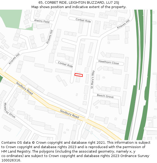 65, CORBET RIDE, LEIGHTON BUZZARD, LU7 2SJ: Location map and indicative extent of plot