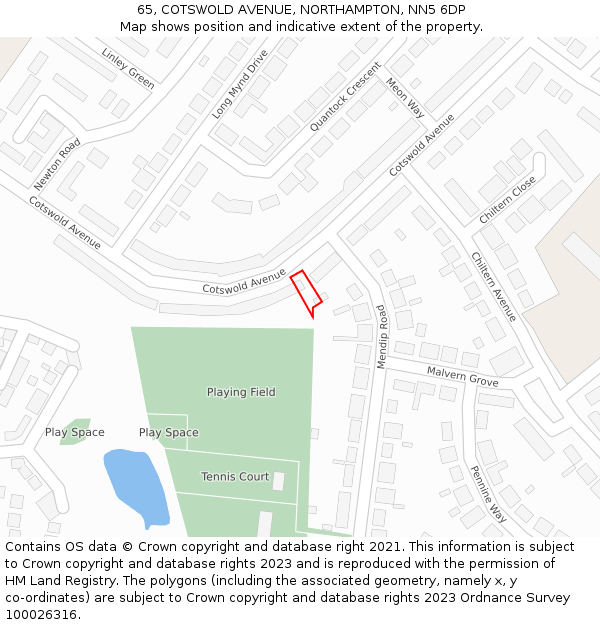 65, COTSWOLD AVENUE, NORTHAMPTON, NN5 6DP: Location map and indicative extent of plot