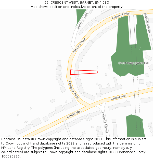 65, CRESCENT WEST, BARNET, EN4 0EQ: Location map and indicative extent of plot
