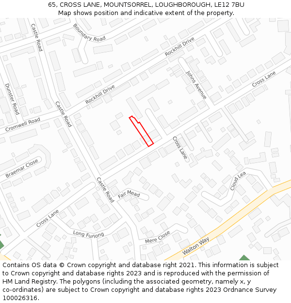 65, CROSS LANE, MOUNTSORREL, LOUGHBOROUGH, LE12 7BU: Location map and indicative extent of plot