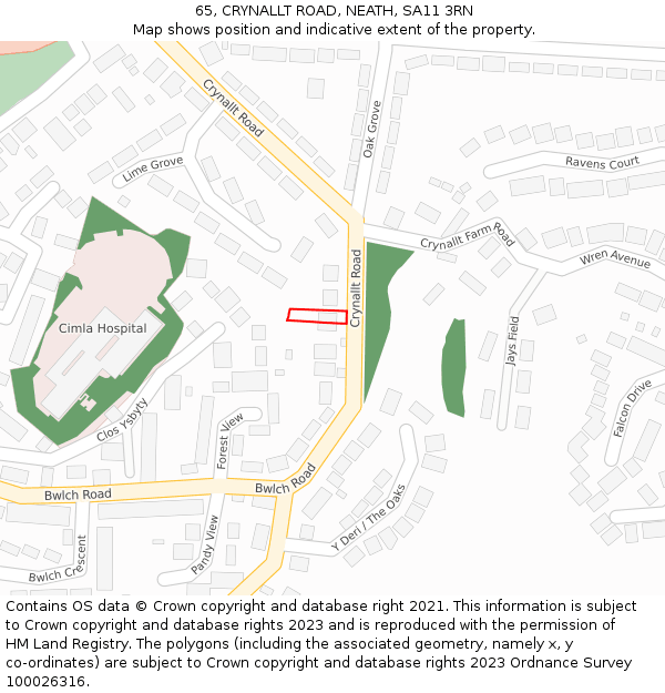 65, CRYNALLT ROAD, NEATH, SA11 3RN: Location map and indicative extent of plot