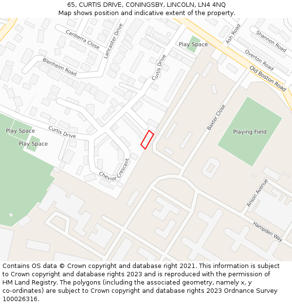 65, CURTIS DRIVE, CONINGSBY, LINCOLN, LN4 4NQ: Location map and indicative extent of plot