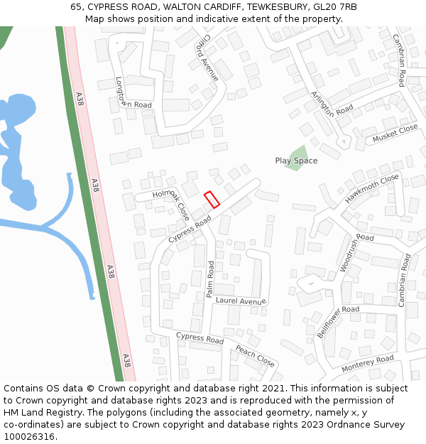 65, CYPRESS ROAD, WALTON CARDIFF, TEWKESBURY, GL20 7RB: Location map and indicative extent of plot