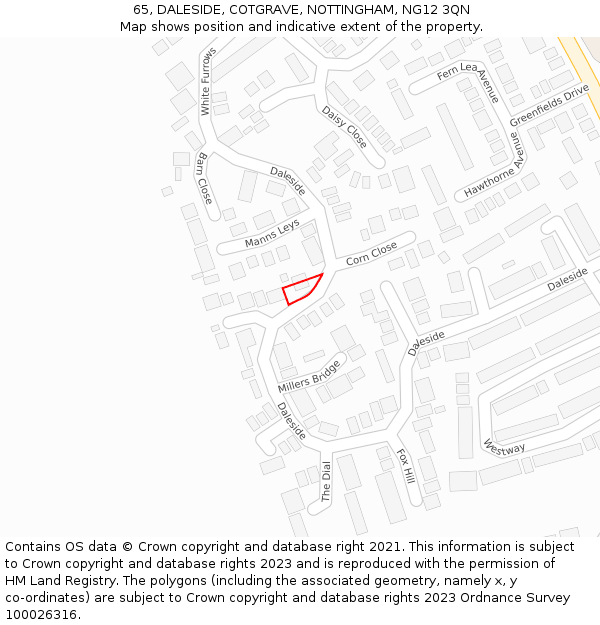 65, DALESIDE, COTGRAVE, NOTTINGHAM, NG12 3QN: Location map and indicative extent of plot