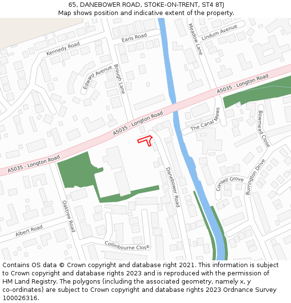 65, DANEBOWER ROAD, STOKE-ON-TRENT, ST4 8TJ: Location map and indicative extent of plot