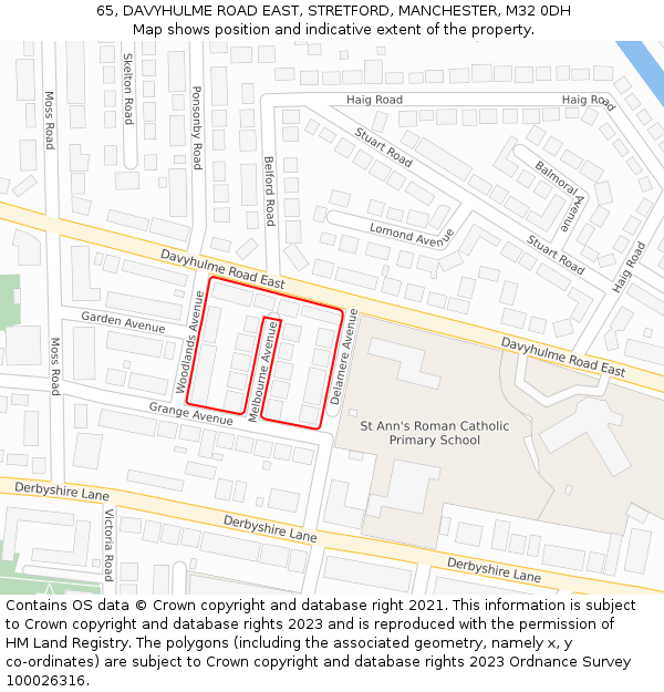 65, DAVYHULME ROAD EAST, STRETFORD, MANCHESTER, M32 0DH: Location map and indicative extent of plot