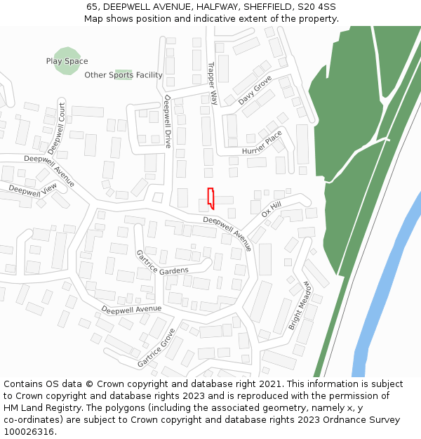 65, DEEPWELL AVENUE, HALFWAY, SHEFFIELD, S20 4SS: Location map and indicative extent of plot