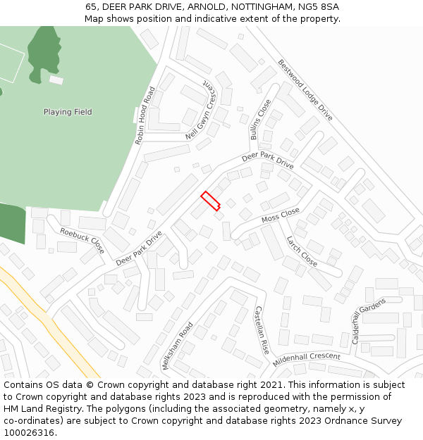 65, DEER PARK DRIVE, ARNOLD, NOTTINGHAM, NG5 8SA: Location map and indicative extent of plot