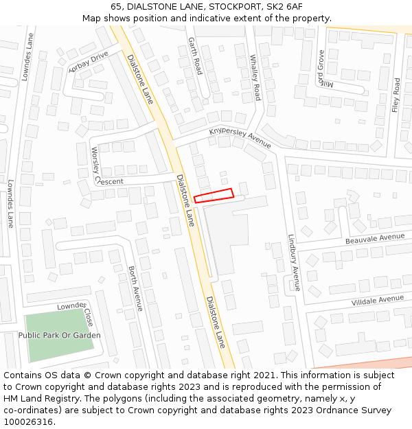 65, DIALSTONE LANE, STOCKPORT, SK2 6AF: Location map and indicative extent of plot