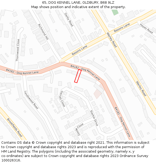 65, DOG KENNEL LANE, OLDBURY, B68 9LZ: Location map and indicative extent of plot