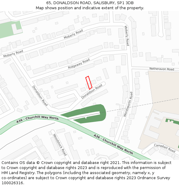 65, DONALDSON ROAD, SALISBURY, SP1 3DB: Location map and indicative extent of plot
