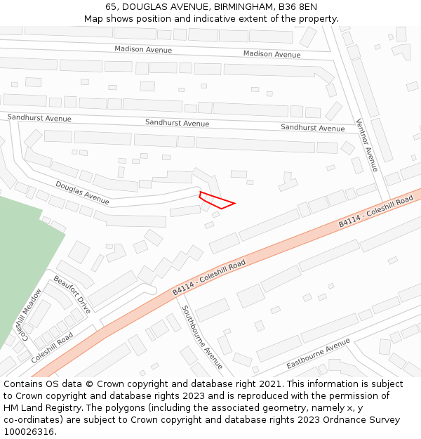 65, DOUGLAS AVENUE, BIRMINGHAM, B36 8EN: Location map and indicative extent of plot