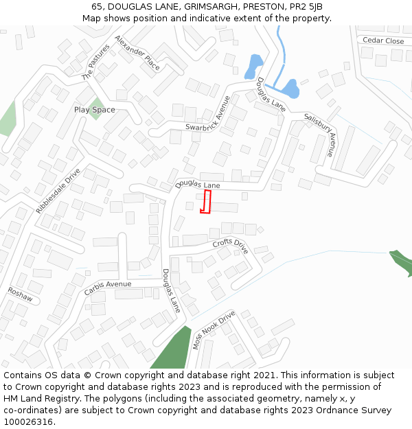 65, DOUGLAS LANE, GRIMSARGH, PRESTON, PR2 5JB: Location map and indicative extent of plot