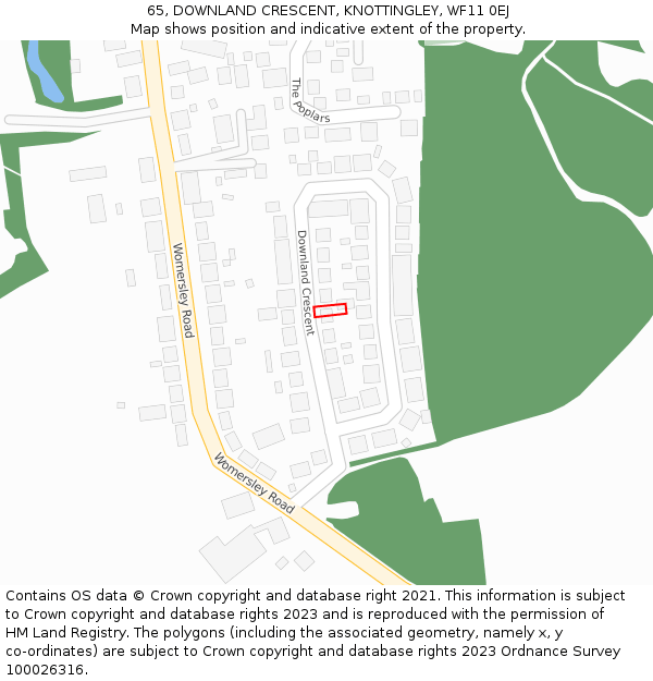 65, DOWNLAND CRESCENT, KNOTTINGLEY, WF11 0EJ: Location map and indicative extent of plot