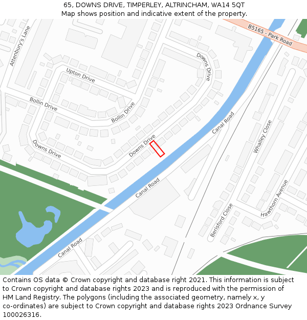 65, DOWNS DRIVE, TIMPERLEY, ALTRINCHAM, WA14 5QT: Location map and indicative extent of plot