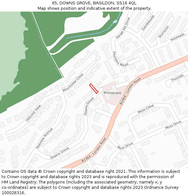 65, DOWNS GROVE, BASILDON, SS16 4QL: Location map and indicative extent of plot