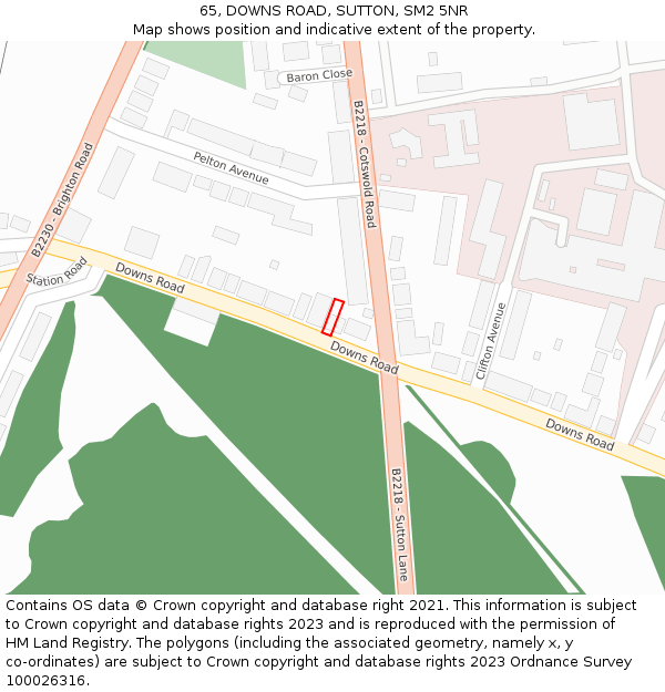 65, DOWNS ROAD, SUTTON, SM2 5NR: Location map and indicative extent of plot