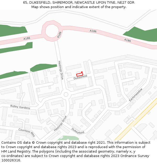 65, DUKESFIELD, SHIREMOOR, NEWCASTLE UPON TYNE, NE27 0DR: Location map and indicative extent of plot