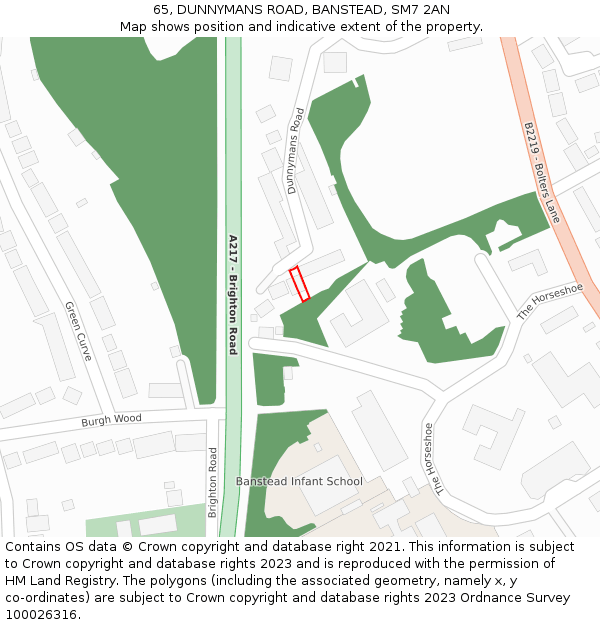 65, DUNNYMANS ROAD, BANSTEAD, SM7 2AN: Location map and indicative extent of plot