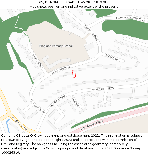 65, DUNSTABLE ROAD, NEWPORT, NP19 9LU: Location map and indicative extent of plot