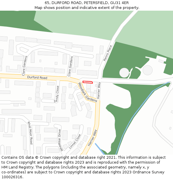 65, DURFORD ROAD, PETERSFIELD, GU31 4ER: Location map and indicative extent of plot