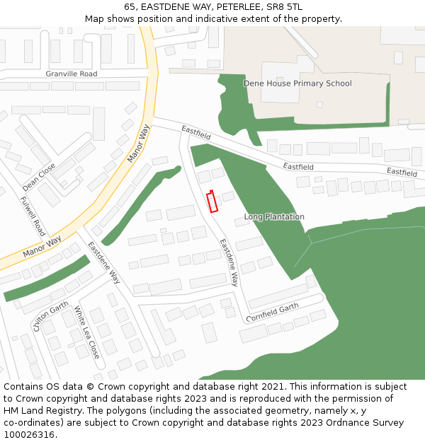65, EASTDENE WAY, PETERLEE, SR8 5TL: Location map and indicative extent of plot