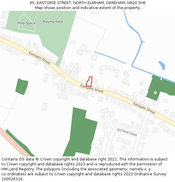 65, EASTGATE STREET, NORTH ELMHAM, DEREHAM, NR20 5HE: Location map and indicative extent of plot