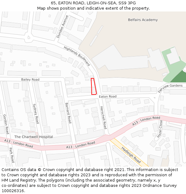 65, EATON ROAD, LEIGH-ON-SEA, SS9 3PG: Location map and indicative extent of plot