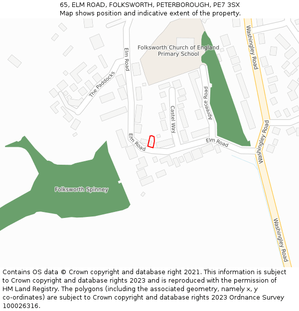 65, ELM ROAD, FOLKSWORTH, PETERBOROUGH, PE7 3SX: Location map and indicative extent of plot