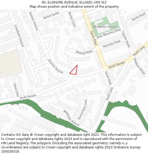 65, ELSINORE AVENUE, ELLAND, HX5 0LT: Location map and indicative extent of plot