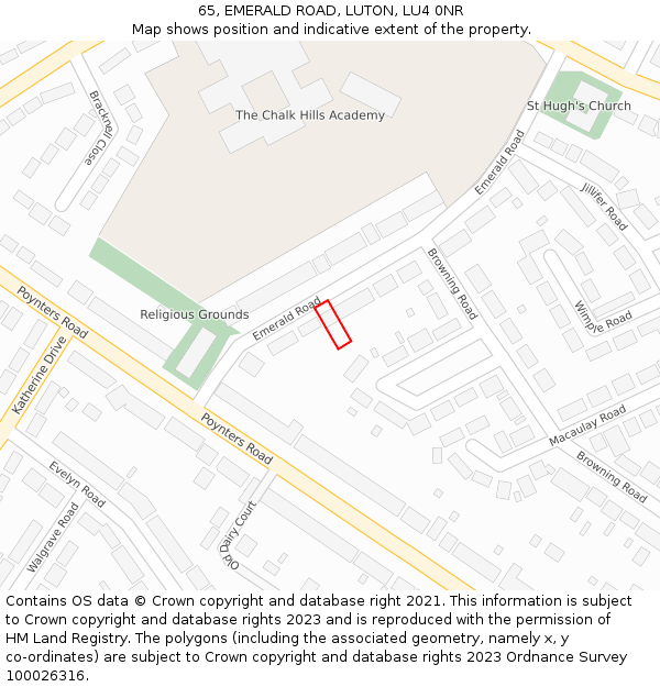 65, EMERALD ROAD, LUTON, LU4 0NR: Location map and indicative extent of plot