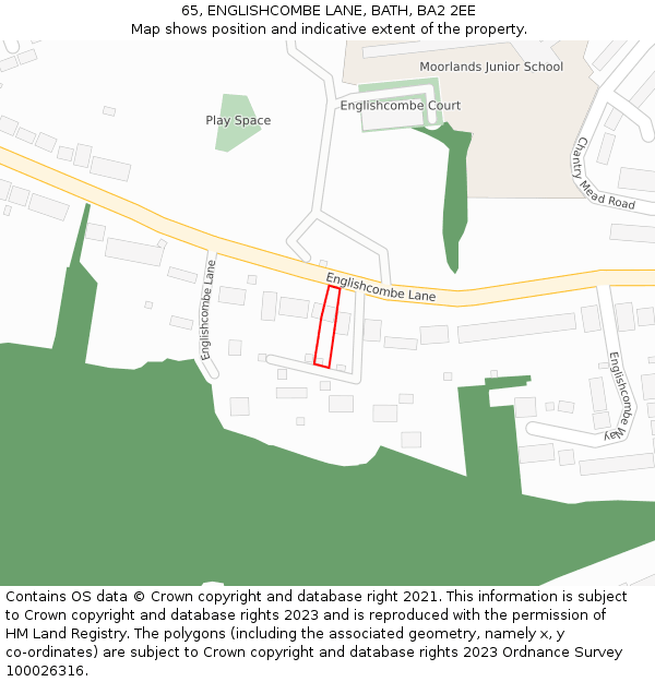 65, ENGLISHCOMBE LANE, BATH, BA2 2EE: Location map and indicative extent of plot