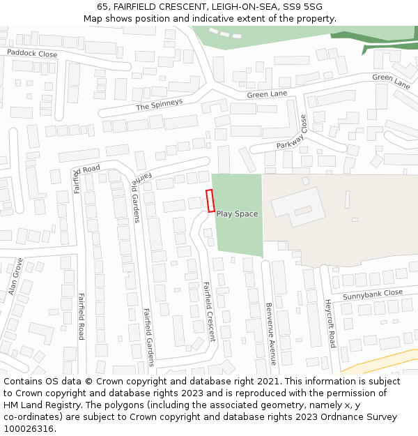 65, FAIRFIELD CRESCENT, LEIGH-ON-SEA, SS9 5SG: Location map and indicative extent of plot