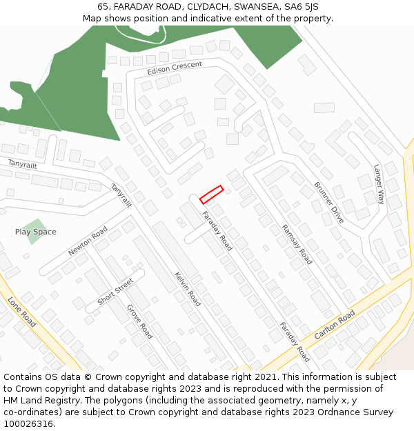 65, FARADAY ROAD, CLYDACH, SWANSEA, SA6 5JS: Location map and indicative extent of plot