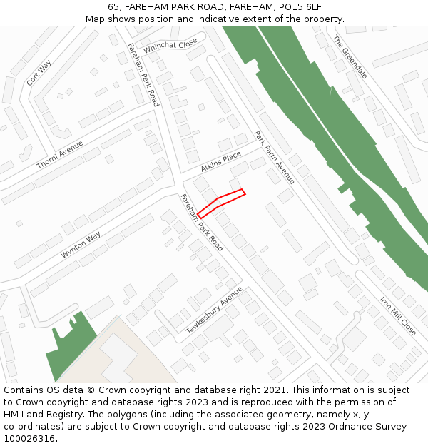 65, FAREHAM PARK ROAD, FAREHAM, PO15 6LF: Location map and indicative extent of plot