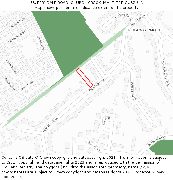 65, FERNDALE ROAD, CHURCH CROOKHAM, FLEET, GU52 6LN: Location map and indicative extent of plot