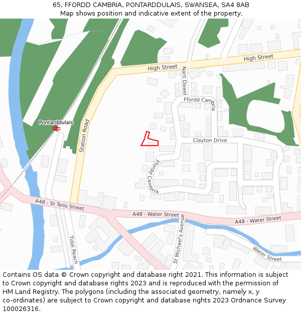 65, FFORDD CAMBRIA, PONTARDDULAIS, SWANSEA, SA4 8AB: Location map and indicative extent of plot