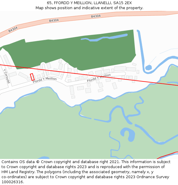 65, FFORDD Y MEILLION, LLANELLI, SA15 2EX: Location map and indicative extent of plot
