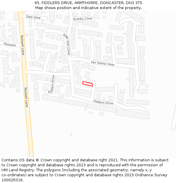 65, FIDDLERS DRIVE, ARMTHORPE, DONCASTER, DN3 3TS: Location map and indicative extent of plot