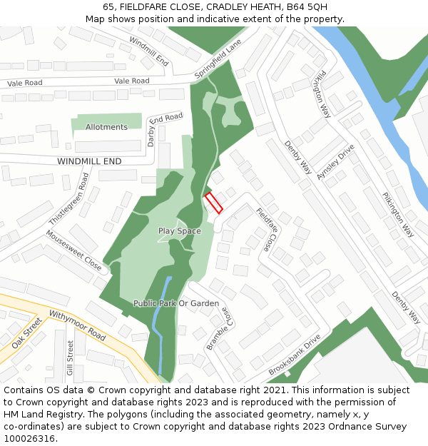 65, FIELDFARE CLOSE, CRADLEY HEATH, B64 5QH: Location map and indicative extent of plot
