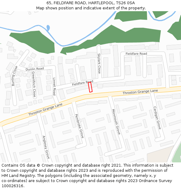 65, FIELDFARE ROAD, HARTLEPOOL, TS26 0SA: Location map and indicative extent of plot