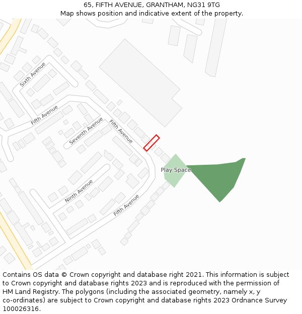 65, FIFTH AVENUE, GRANTHAM, NG31 9TG: Location map and indicative extent of plot