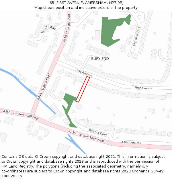 65, FIRST AVENUE, AMERSHAM, HP7 9BJ: Location map and indicative extent of plot