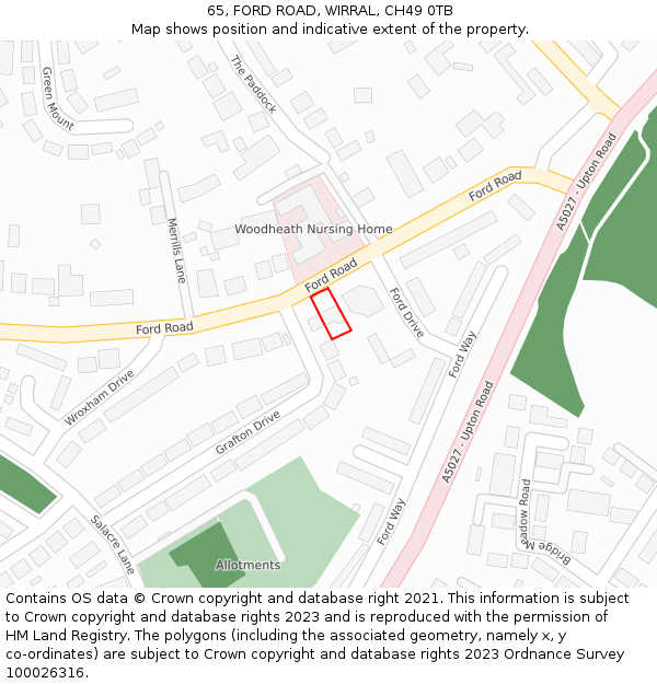 65, FORD ROAD, WIRRAL, CH49 0TB: Location map and indicative extent of plot