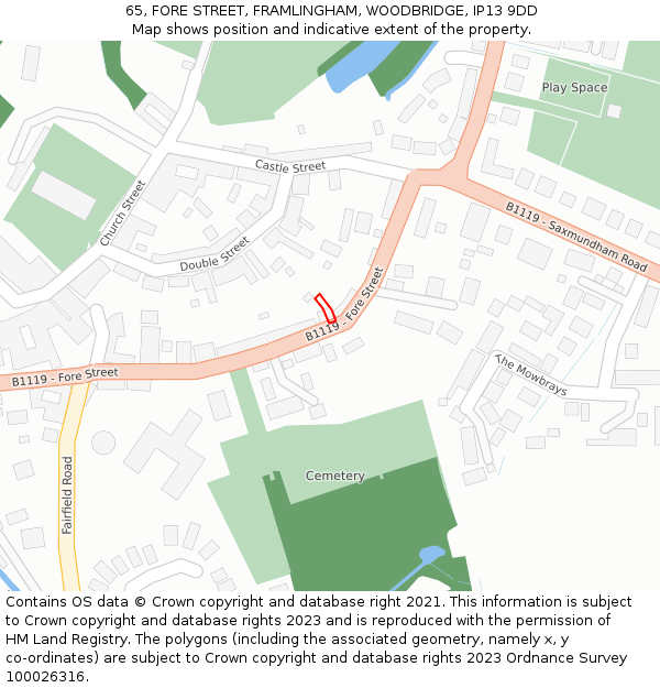 65, FORE STREET, FRAMLINGHAM, WOODBRIDGE, IP13 9DD: Location map and indicative extent of plot