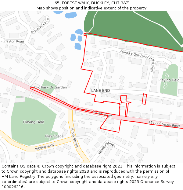 65, FOREST WALK, BUCKLEY, CH7 3AZ: Location map and indicative extent of plot