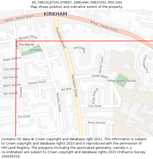 65, FRECKLETON STREET, KIRKHAM, PRESTON, PR4 2SN: Location map and indicative extent of plot