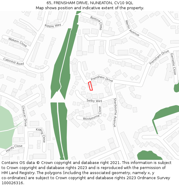 65, FRENSHAM DRIVE, NUNEATON, CV10 9QL: Location map and indicative extent of plot