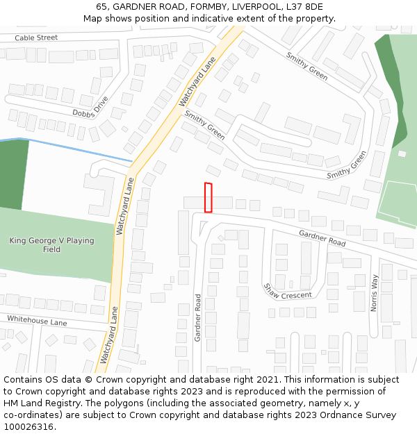 65, GARDNER ROAD, FORMBY, LIVERPOOL, L37 8DE: Location map and indicative extent of plot