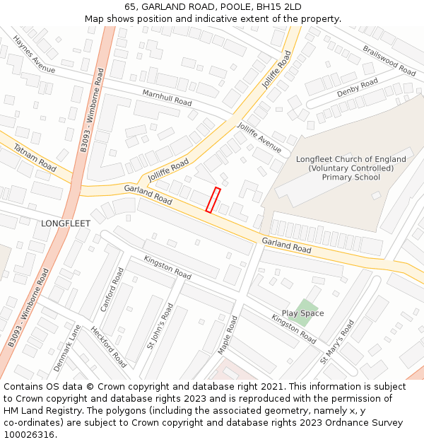 65, GARLAND ROAD, POOLE, BH15 2LD: Location map and indicative extent of plot